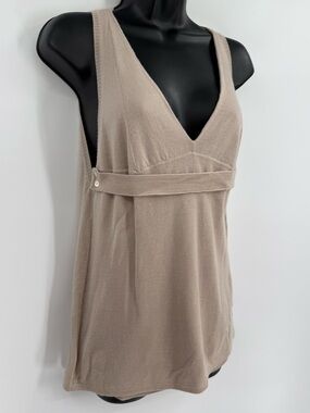 ✦ Chaiken 100% Cashmere Empire Waist Sleeveless Knit Top | Taupe | Large